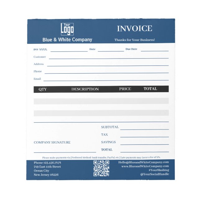 Trade Service Professional Blue Invoice Pad Anteckningsblock (Framsida)