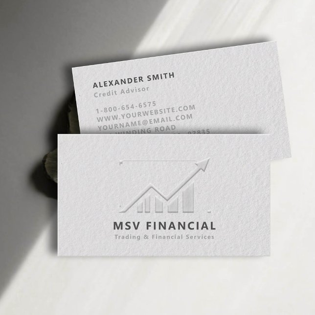 Trader Graph Faux Embossed Modern Professionell Visitkort (dealer trader financial finance business card faux embossed black white professional sleek modern)