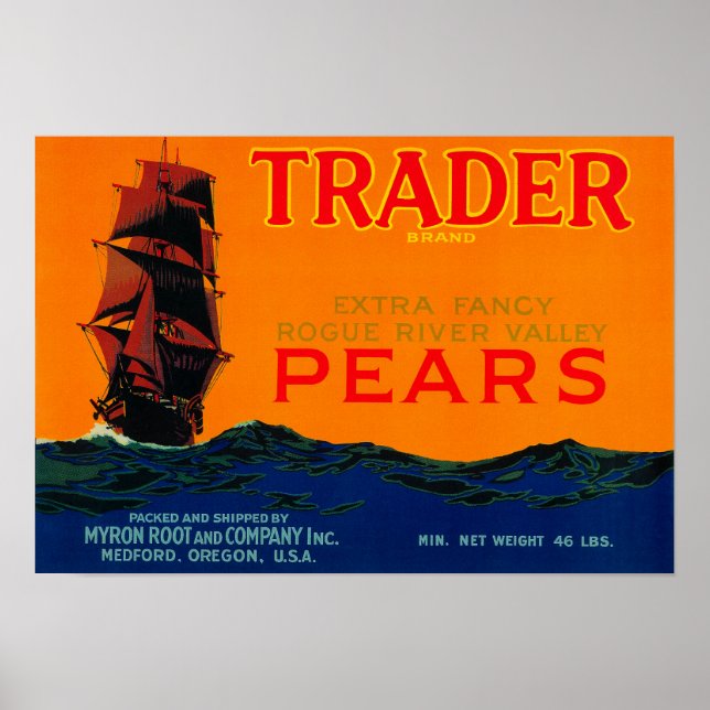 Trader Pear Låda LabelMedford, ELLER Poster (Framsidan)