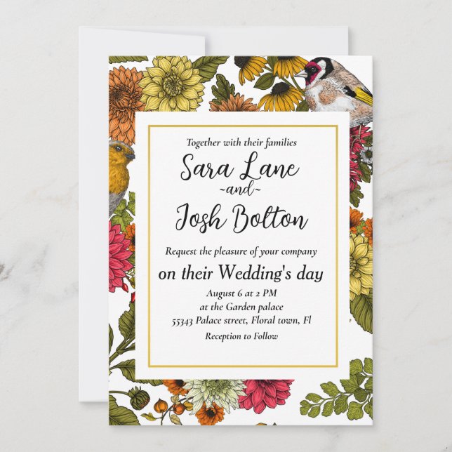 Trädfåglar och blommor 1 inbjudningar (Framsida)