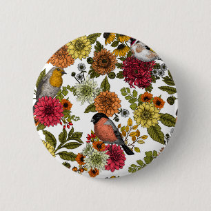 Trädfåglar och blommor 1 knapp