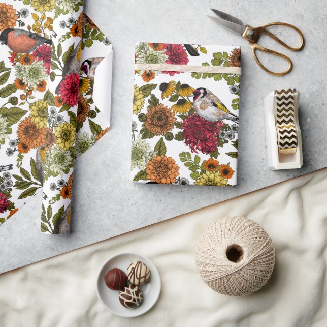 Trädfåglar och blommor 1 presentpapper (Hantverk)