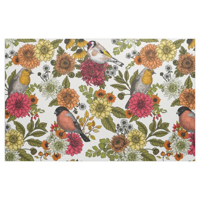 Trädfåglar och blommor 1 tyg (Fat Quarter)