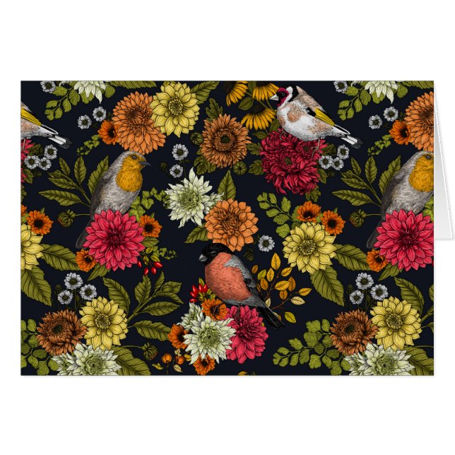 Trädfåglar och blommor 2 hälsningskort (Framsidan Horizontal)