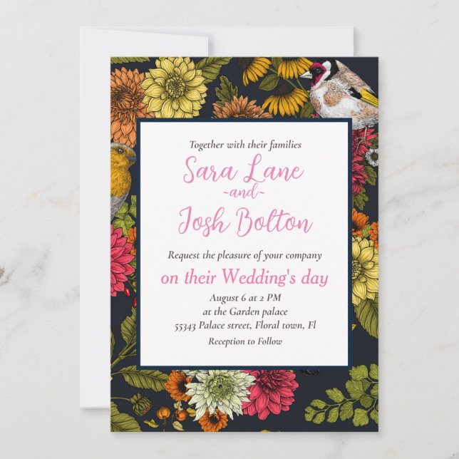 Trädfåglar och blommor 2 inbjudningar (Framsida)