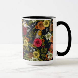 Trädfåglar och blommor 2 mugg