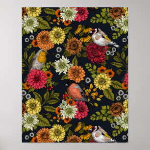 Trädfåglar och blommor 2 poster