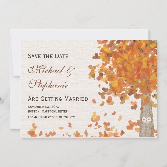 Trädfall med initialer Save the Date Bröllop Spara Datumet (Framsida)