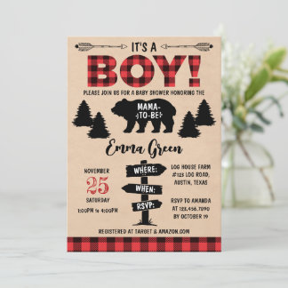 Trädfällare Baby Shower Inbjudan