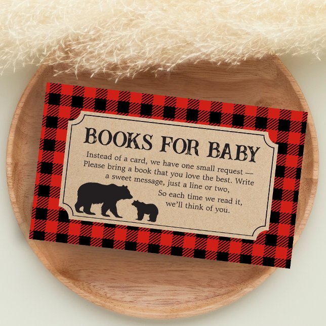 Trädfällare Björn Barnkalas Böcker för Bebis Tilläggskort (Bear Plaid Baby Shower Books for Baby)