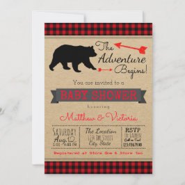 Trädfällare Buffalo-ruta Pojkbjörn Baby Shower Inbjudningar