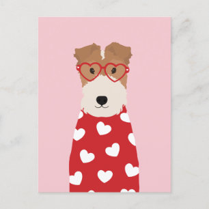 Trådfox Terrier Hund Heart Glass Vykort