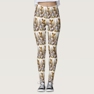 Trådfox Terrier Hund Med Påskägg Semester Leggings