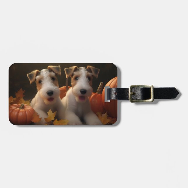 Trådfox Terrier Puppy Autumn Delight Pumpkin Bagagebricka (Horisontell Framsida)