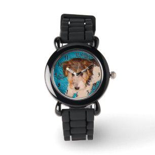 Trådfox Terrier Puppy Painting - Original Hund Art Armbandsur