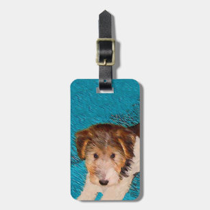Trådfox Terrier Puppy Painting - Original Hund Art Bagagebricka