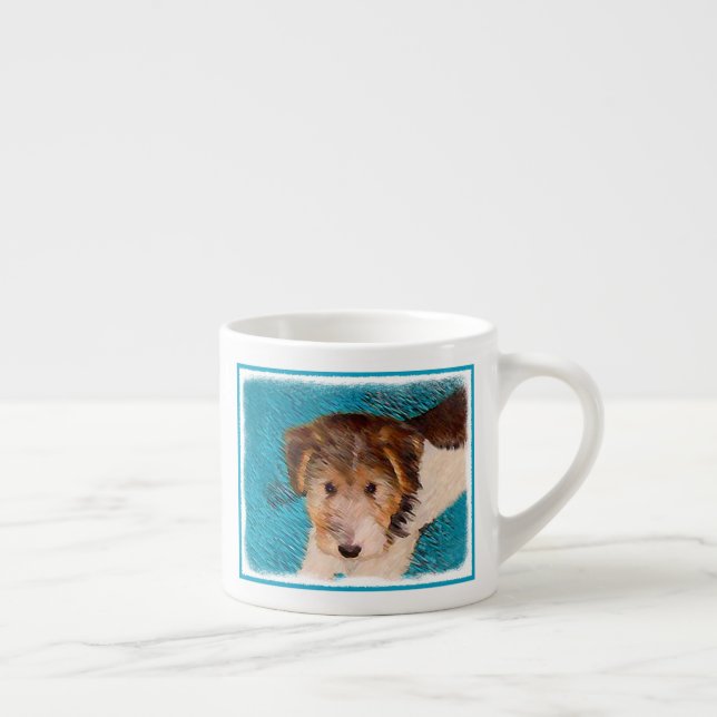 Trådfox Terrier Puppy Painting - Original Hund Art Espressomugg (Höger)