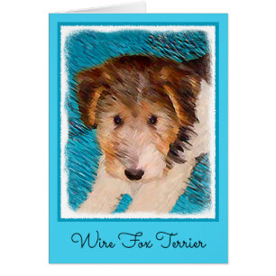 Trådfox Terrier Puppy Painting - Original Hund Art Hälsningskort