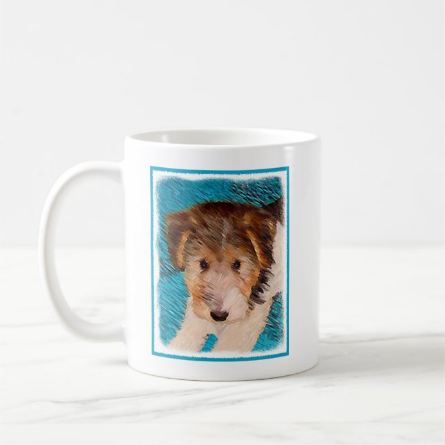 Trådfox Terrier Puppy Painting - Original Hund Art Kaffemugg (Vänster)