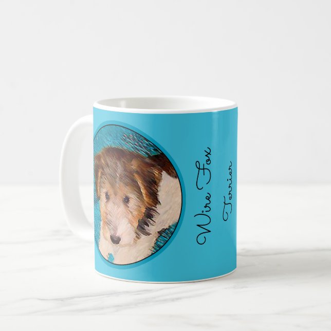Trådfox Terrier Puppy Painting - Original Hund Art Kaffemugg (Framsida vänster)