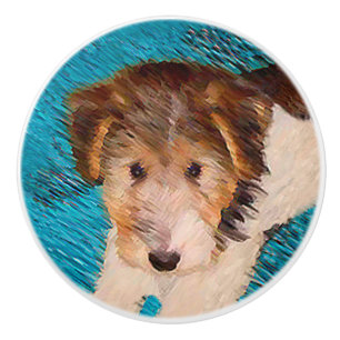 Trådfox Terrier Puppy Painting - Original Hund Art Knopp