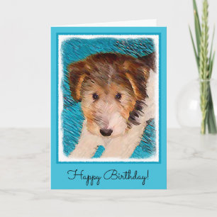 Trådfox Terrier Puppy Painting - Original Hund Art Kort