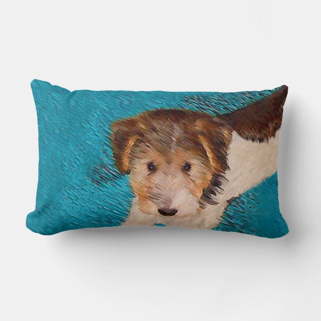 Trådfox Terrier Puppy Painting - Original Hund Art Lumbarkudde (Framsida)