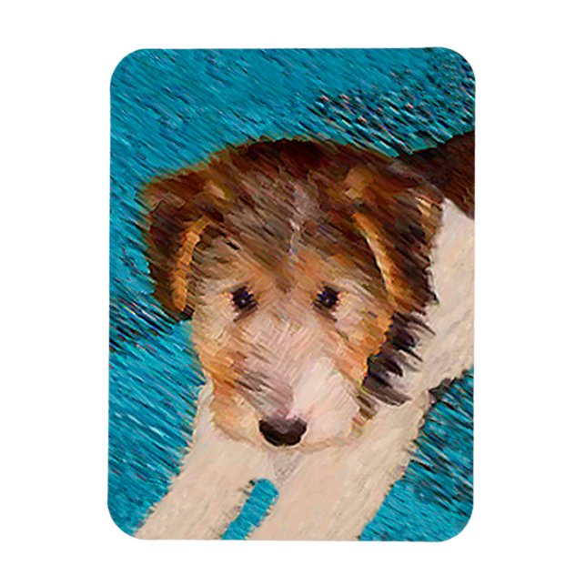 Trådfox Terrier Puppy Painting - Original Hund Art Magnet (Vertikal)