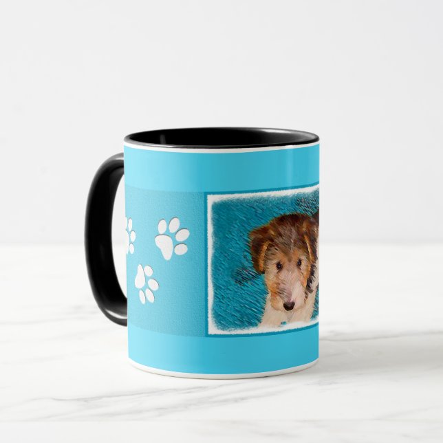 Trådfox Terrier Puppy Painting - Original Hund Art Mugg (Framsida vänster)