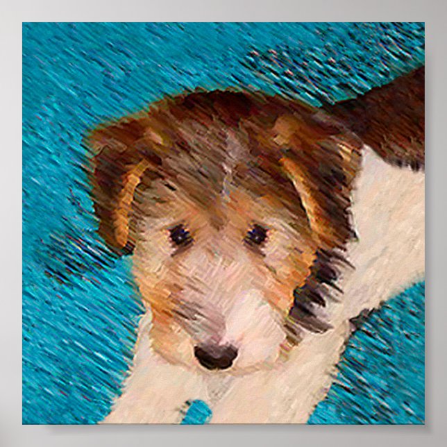 Trådfox Terrier Puppy Painting - Original Hund Art Poster (Framsidan)