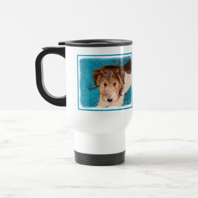 Trådfox Terrier Puppy Painting - Original Hund Art Resemugg (Vänster)