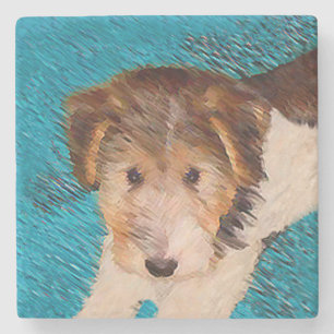 Trådfox Terrier Puppy Painting - Original Hund Art Stenunderlägg