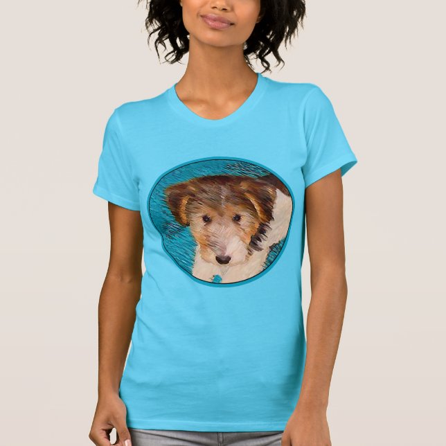 Trådfox Terrier Puppy Painting - Original Hund Art T Shirt (Framsida)