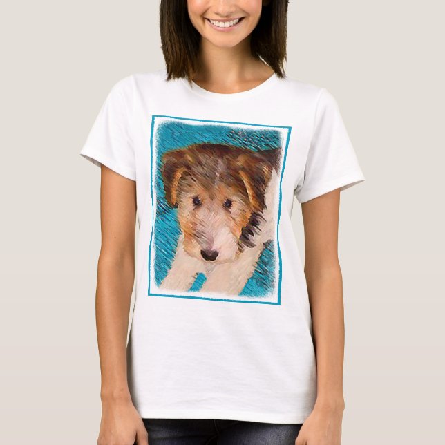Trådfox Terrier Puppy Painting - Original Hund Art T Shirt (Framsida)