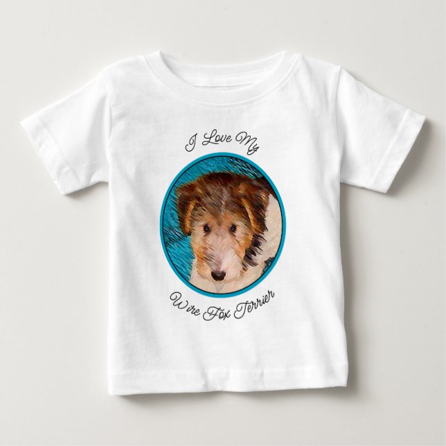Trådfox Terrier Puppy Painting - Original Hund Art T Shirt (Framsida)