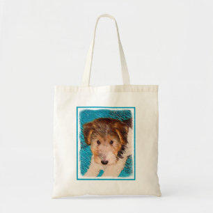 Trådfox Terrier Puppy Painting - Original Hund Art Tygkasse