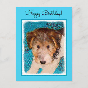 Trådfox Terrier Puppy Painting - Original Hund Art Vykort