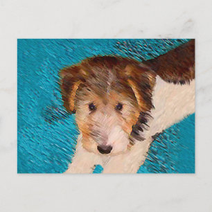 Trådfox Terrier Puppy Painting - Original Hund Art Vykort