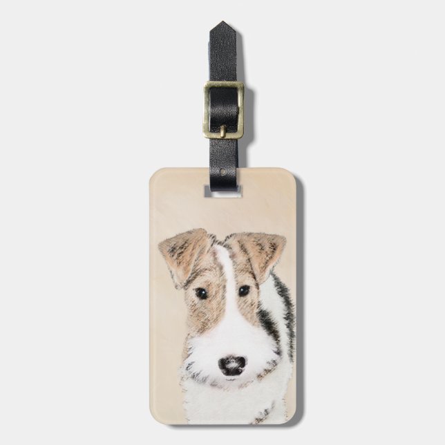 Trådfoxtererimålning - Cute Original Hund Art Bagagebricka (Vertikal Framsida)