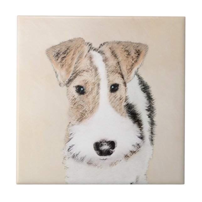 Trådfoxtererimålning - Cute Original Hund Art Kakelplatta (Framsidan)