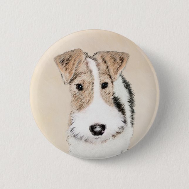 Trådfoxtererimålning - Cute Original Hund Art Knapp (Framsida)
