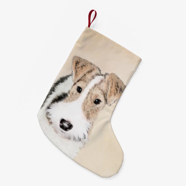 Trådfoxtererimålning - Cute Original Hund Art Liten Julstrumpa (Framsidan (Hängande))