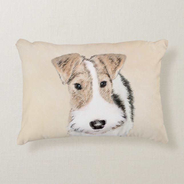 Trådfoxtererimålning - Cute Original Hund Art Prydnadskudde (Framsidan)