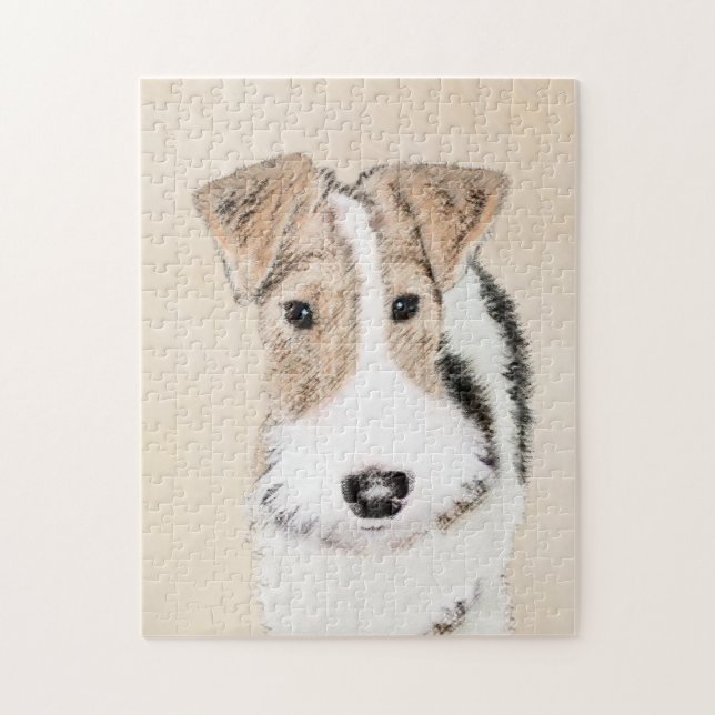 Trådfoxtererimålning - Cute Original Hund Art Pussel (Vertikal)