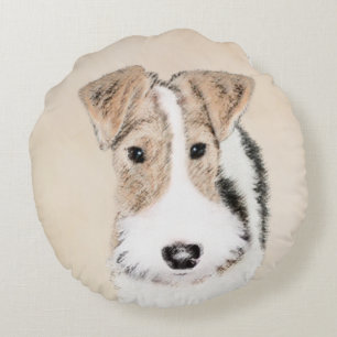 Trådfoxtererimålning - Cute Original Hund Art Rund Kudde