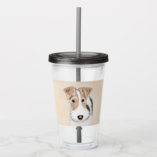 Trådfoxtererimålning - Cute Original Hund Art Take Away Mugg (Framsida)