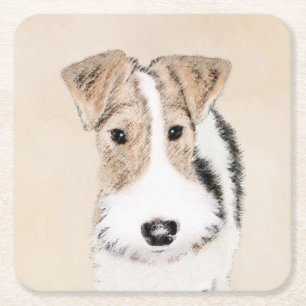 Trådfoxtererimålning - Cute Original Hund Art Underlägg Papper Kvadrat
