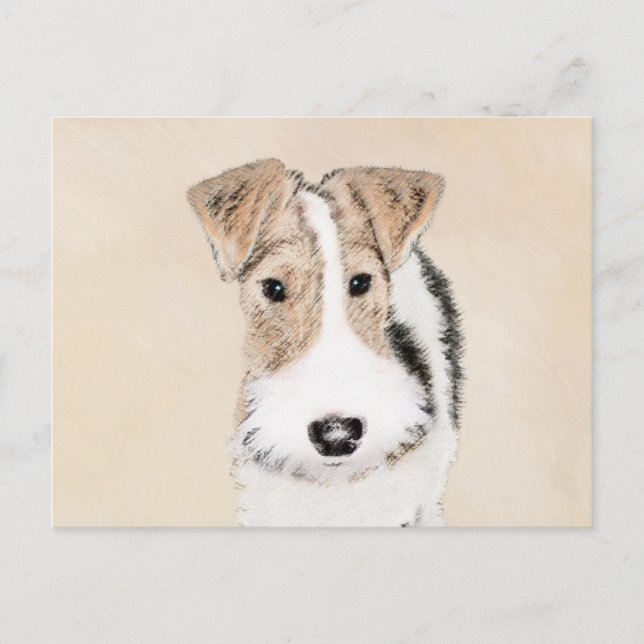 Trådfoxtererimålning - Cute Original Hund Art Vykort (Framsida)