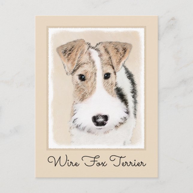 Trådfoxtererimålning - Cute Original Hund Art Vykort (Framsida)