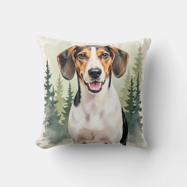 Trädgående Walker Coonhound akvarell skogs konst Kudde (Framsida)